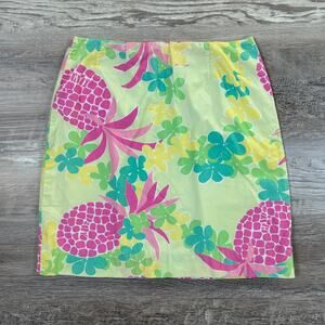 Vintage Lilly Pulitzer Pineapple Print Skirt Green Pink Size 0